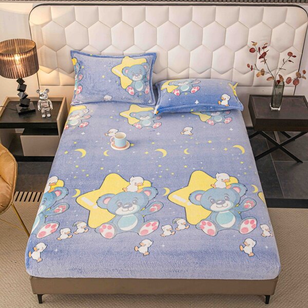 Husa de pat cu elastic, cocolino, 230x250 cm, 2 fete de perna, stelute si luna