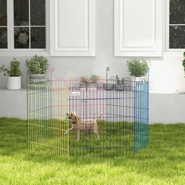 Gard pentru Caini cu 6 Panouri cu Inchidere cu Zavor, Gard pentru Caini Talie Medie din Metal, Ø120x60 cm, Multicolor PawHut | Aosom Romania