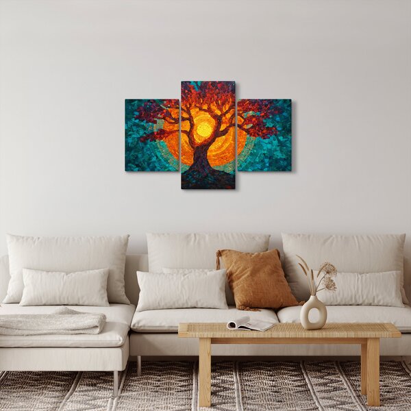 Tablou - Arborele vieții și soarele în mozaic (90x60 cm)
