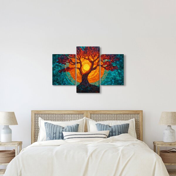 Tablou - Arborele vieții și soarele în mozaic (90x60 cm)