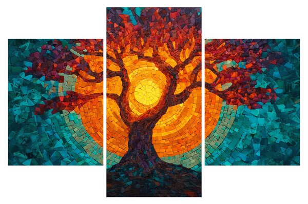 Tablou - Arborele vieții și soarele în mozaic (90x60 cm)