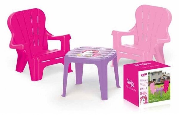 Set masuta cu 2 scaunele copii, pentru interior si exterior, plastic roz