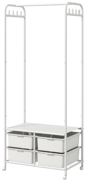 HOMCOM Suport Cuier cu Rafturi pentru Pantofi și 4 Coșuri, Cuier Intrare din Oțel și Plastic, 8 Agățători, 63x37x153 cm, Alb | Aosom Romania