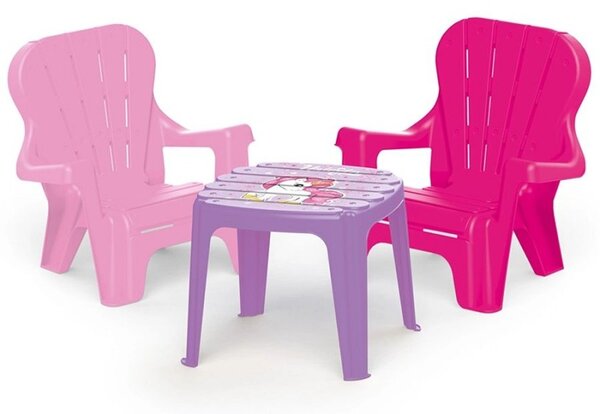 Set masuta cu 2 scaunele copii, pentru interior si exterior, plastic roz