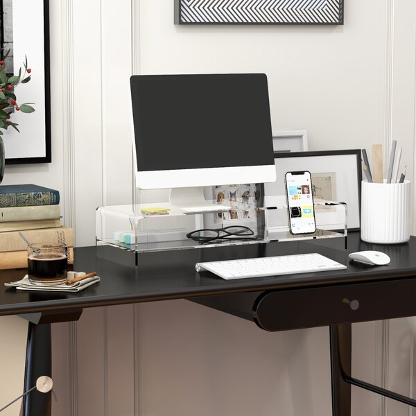 HOMCOM Suport Monitor Acrilic cu 2 Rafturi, Suport Ergonomic pentru PC, Transparent, 50.8x19x12 cm, Ideal pentru Birouri Moderne | Aosom Romania