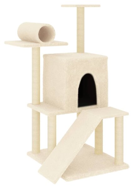 Ansamblu de pisici cu stâlpi din funie de sisal, crem, 110,5 cm