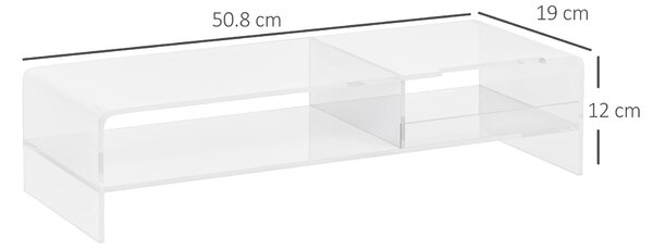 HOMCOM Suport Monitor Acrilic cu 2 Rafturi, Suport Ergonomic pentru PC, Transparent, 50.8x19x12 cm, Ideal pentru Birouri Moderne | Aosom Romania
