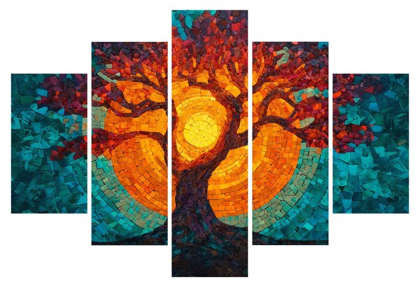 Tablou - Arborele vieții și soarele în mozaic (150x105 cm)