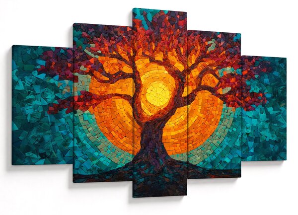 Tablou - Arborele vieții și soarele în mozaic (150x105 cm)