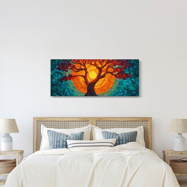 Tablou - Arborele vieții și soarele în mozaic (120x50 cm)