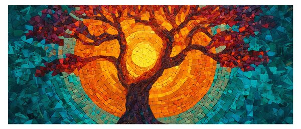 Tablou - Arborele vieții și soarele în mozaic (120x50 cm)