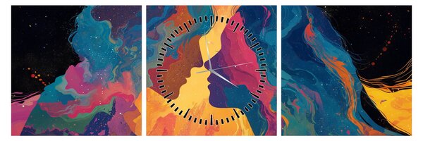 Tablou - Dragoste cosmică (cu ceas) (90x30 cm)
