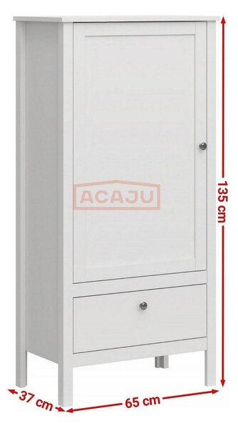 Dulap OLE, alb, PAL laminat, cu o usa si un sertar, 65x37x135 cm