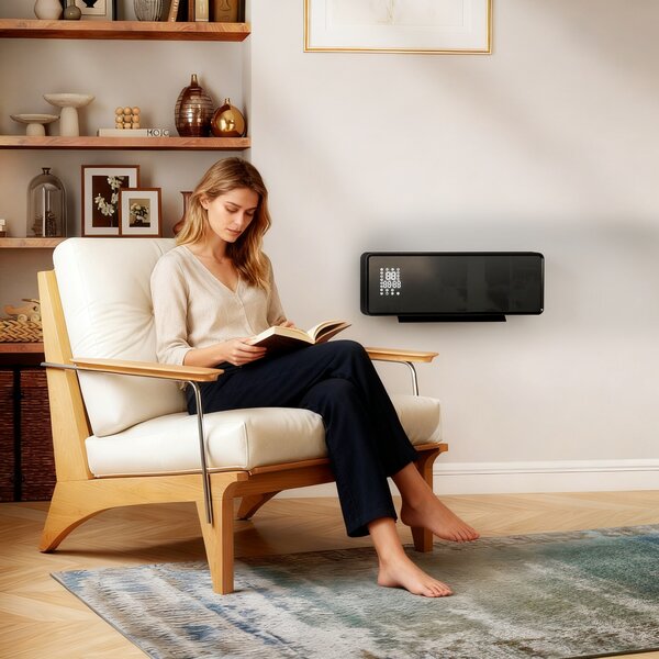 HOMCOM Încălzitor mural ceramic 1000/2000W, radiator electric, ventilator, termostat, temporizator, 54x18,7x12,3cm, negru | Aosom Romania