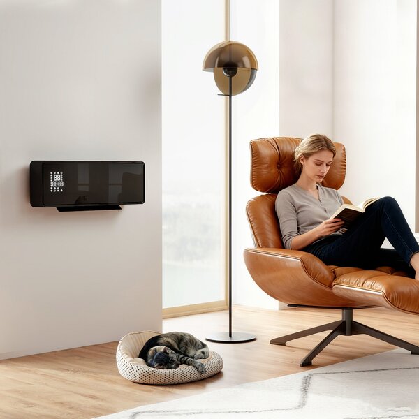 HOMCOM Încălzitor mural ceramic 1000/2000W, radiator electric, ventilator, termostat, temporizator, 54x18,7x12,3cm, negru | Aosom Romania