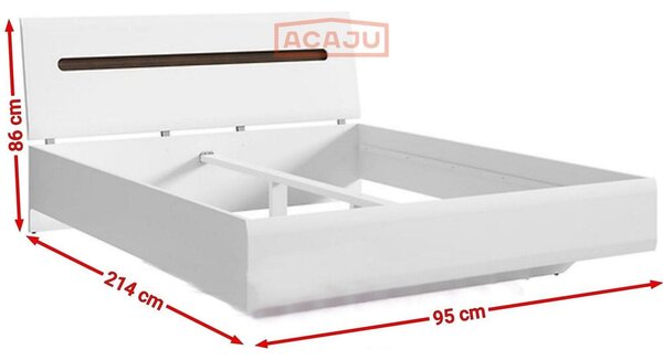 Cadru pat Azteca 90x200, alb lucios, PAL