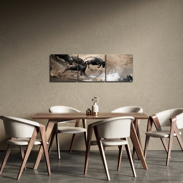 Tablou - Turmă de gnu (cu ceas) (90x30 cm)