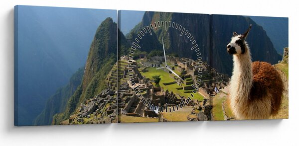 Tablou - Lama și Machu Picchu (cu ceas) (90x30 cm)
