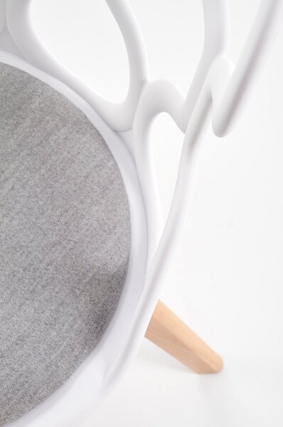 Scaun living K308, alb/gri/stejar, stofa clasica/polipropilena/lemn, 4
