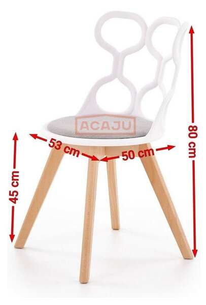 Scaun living K308, alb/gri/stejar, stofa clasica/polipropilena/lemn, 4