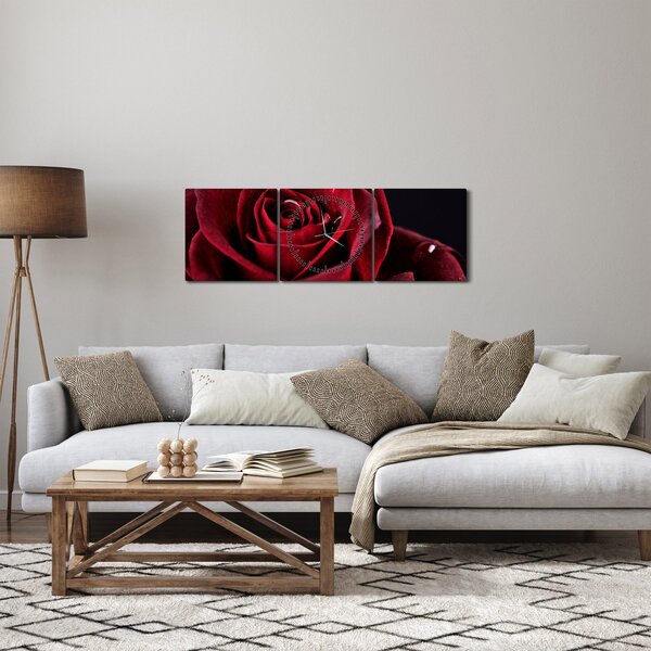 Tablou - Trandafir roșu (cu ceas) (90x30 cm)