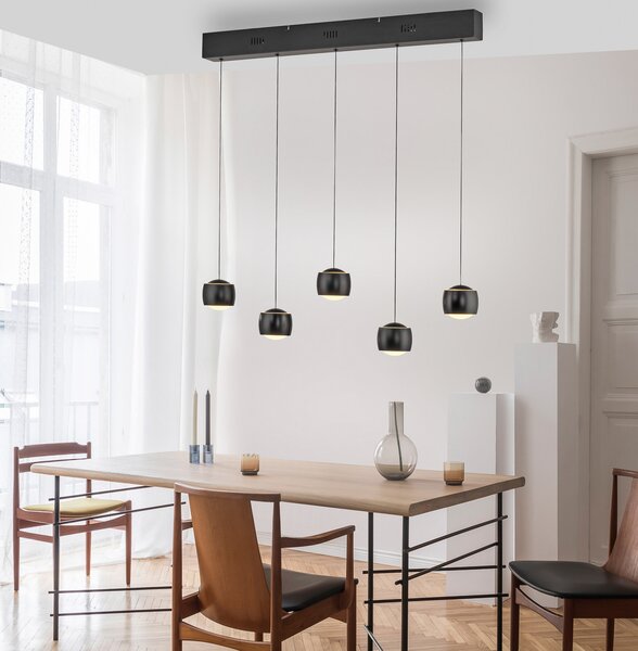 JUST LIGHT. GmbH Lampă suspendată LED Ballini, negru, 5 becuri, comutator, reglabil, Negru, Camera de zi / sufragerie, Metal, Modern