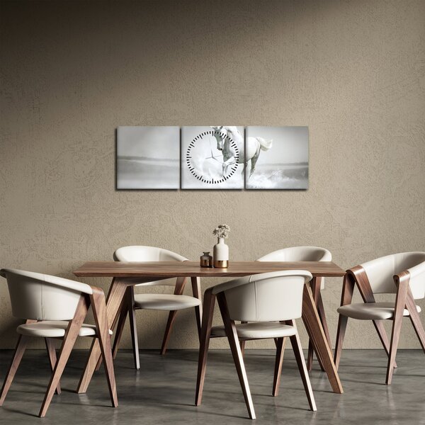 Tablou - Cal alb (cu ceas) (90x30 cm)