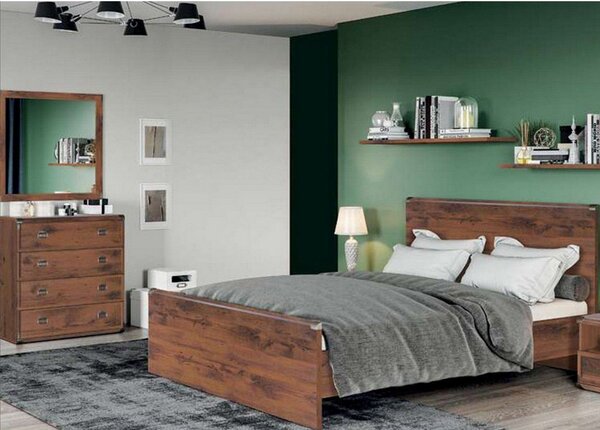 Set dormitor INDIANA, stejar sutter, cu pat 120x200, comoda cu 4 serta
