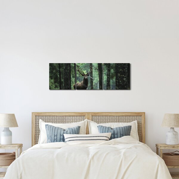 Tablou - Cerb în pădurea adâncă (cu ceas) (90x30 cm)