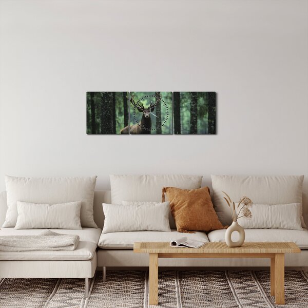Tablou - Cerb în pădurea adâncă (cu ceas) (90x30 cm)