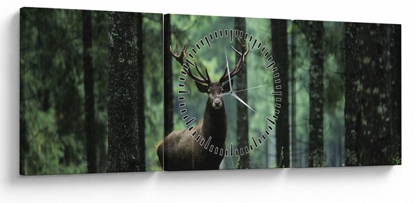 Tablou - Cerb în pădurea adâncă (cu ceas) (90x30 cm)