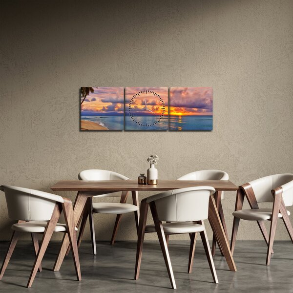 Tablou - Apus de soare la plajâ (cu ceas) (90x30 cm)