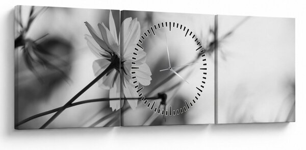 Tablou - Flori alb-negru (cu ceas) (90x30 cm)