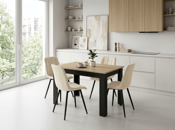 Scaun de masa SPLIT VELVET cu picioare negre, bej deschis