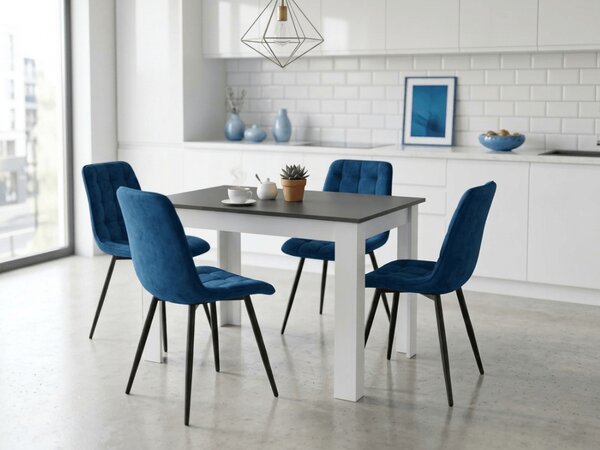 Scaun de masa SPLIT VELVET cu picioare negre, albastru