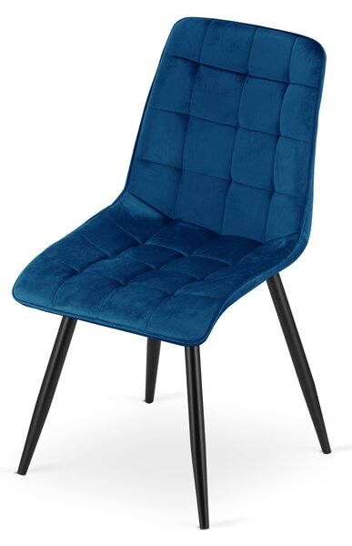 Scaun de masa SPLIT VELVET cu picioare negre, albastru