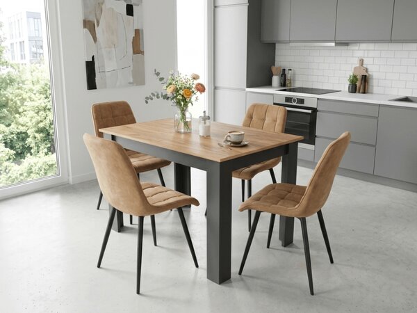 Scaun de masa SPLIT VELVET cu picioare negre, maro