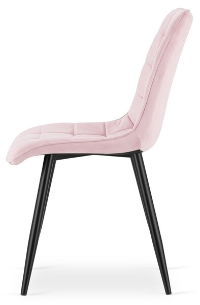Scaun de masa SPLIT VELVET cu picioare negre, roz deschis