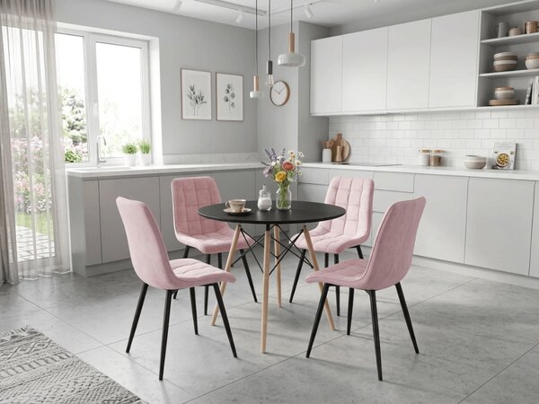 Scaun de masa SPLIT VELVET cu picioare negre, roz deschis