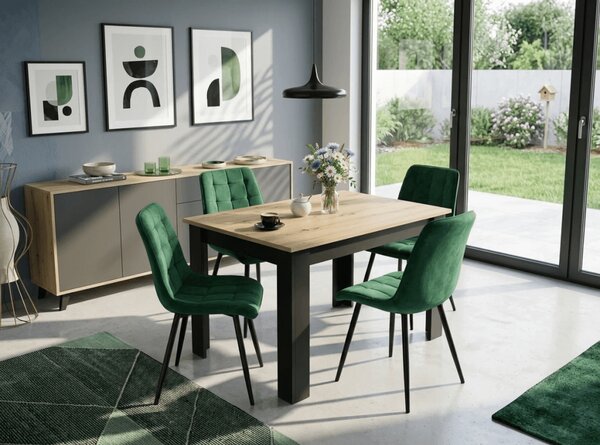 Scaun de masa SPLIT VELVET cu picioare negre, verde