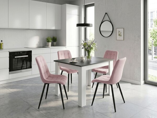 Scaun de masa SPLIT VELVET cu picioare negre, roz deschis