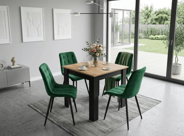Scaun de masa SPLIT VELVET cu picioare negre, verde