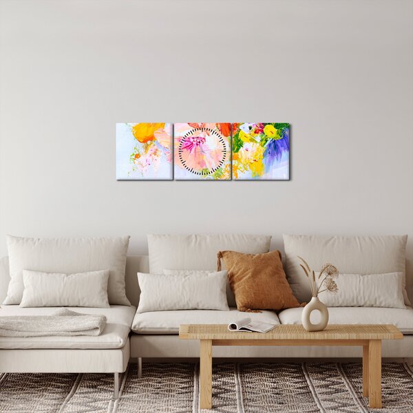 Tablou - Flori,pictură (cu ceas) (90x30 cm)