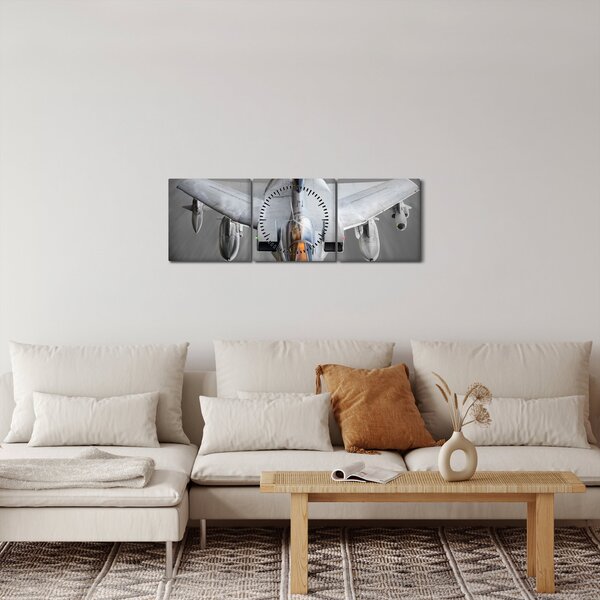 Tablou - Avion de vânătoare (cu ceas) (90x30 cm)