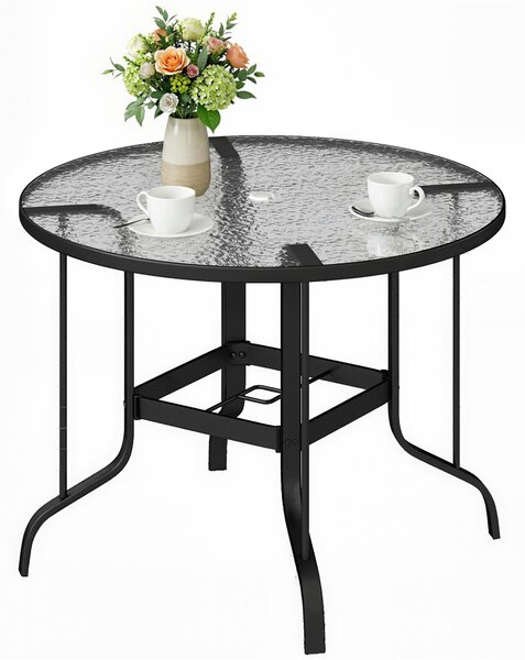 Outsunny Masă Rotundă de Grădină pentru Maxim 4 Persoane cu Gaură pentru Umbrelă, Ø96,5x71 cm, Negru | Aosom Romania