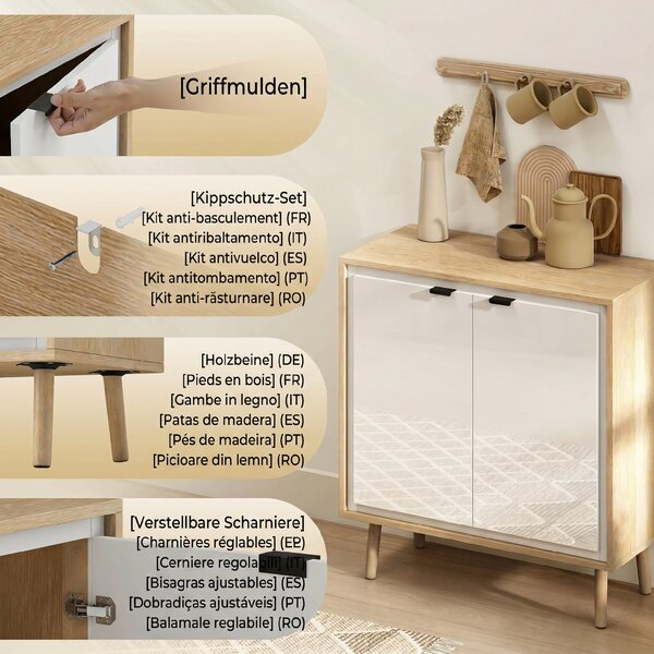 HOMCOM Dulap Modern cu 2 Uși și Raft Reglabil 72x35x77cm Alb și Stejar | Aosom Romania