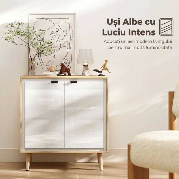 HOMCOM Dulap Modern cu 2 Uși și Raft Reglabil 72x35x77cm Alb și Stejar | Aosom Romania
