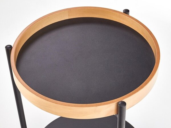 Măsuță laterală Houston 364, Stejar, Negru, Metal, Furnir din lemn natural, 55cm, 4 kg