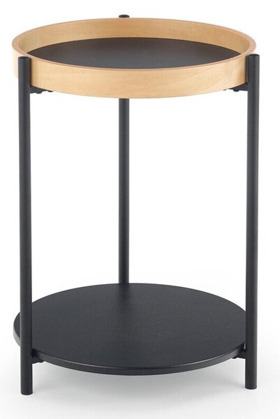 Măsuță laterală Houston 364, Stejar, Negru, Metal, Furnir din lemn natural, 55cm, 4 kg