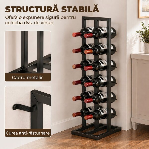 HOMCOM Suport din Metal, 12 Sticle, de Podea, Negru | Aosom Romania